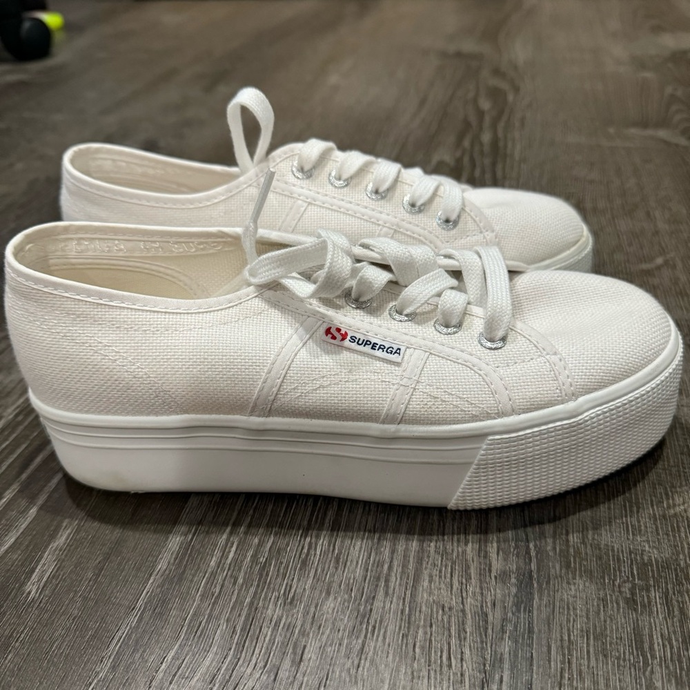 Superga platform white shoes